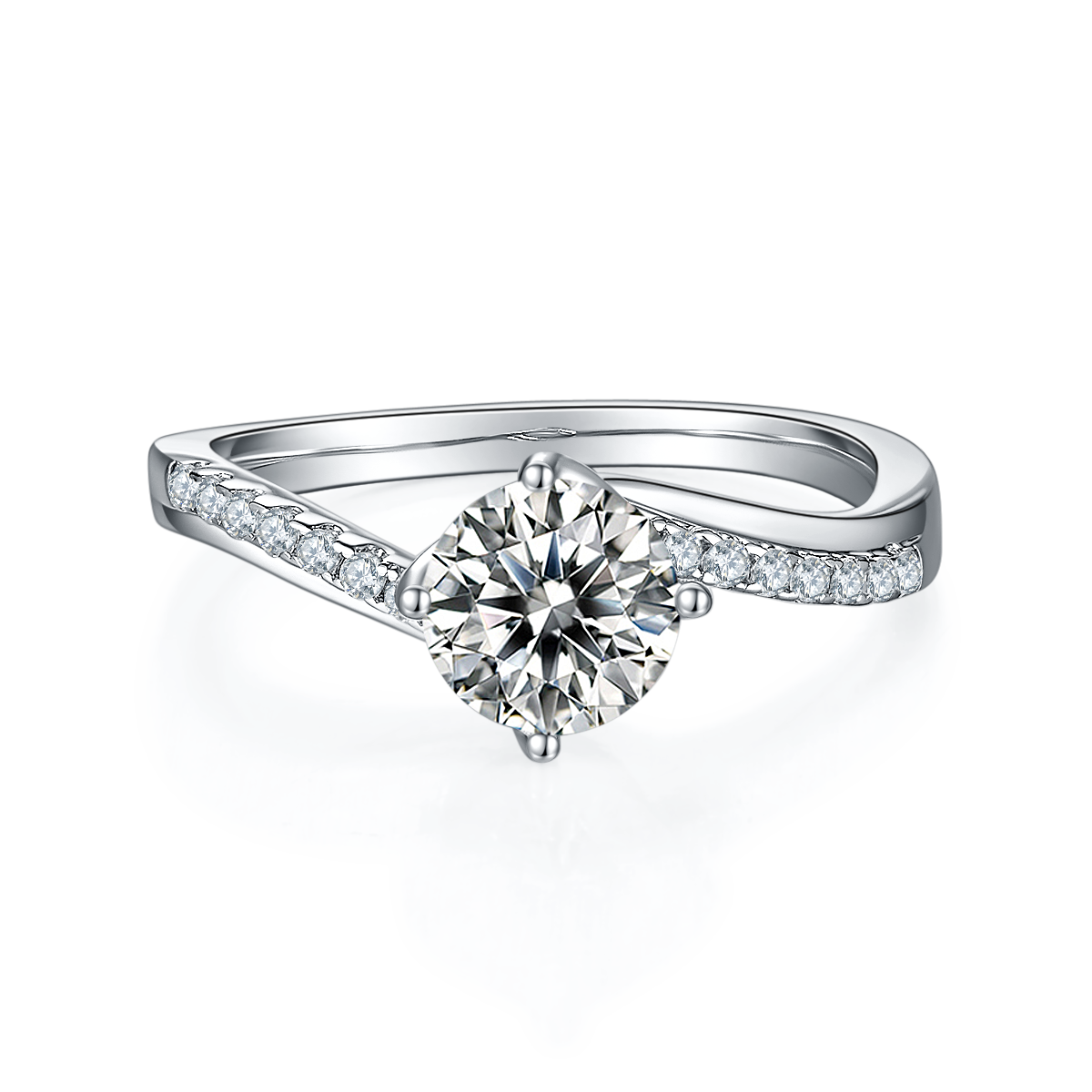 Joyful Embrace S925 Silver Plated Platinum Moissanite Women's Ring 1 Carat D-Class